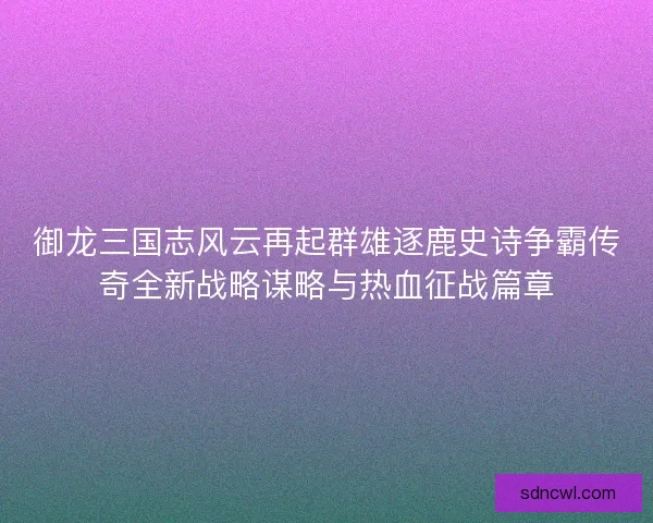 御龙三国志风云再起群雄逐鹿史诗争霸传奇全新战略谋略与热血征战篇章