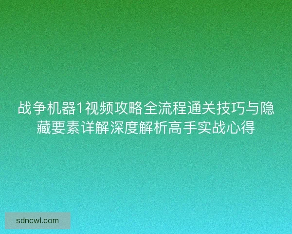 战争机器1视频攻略全流程通关技巧与隐藏要素详解深度解析高手实战心得